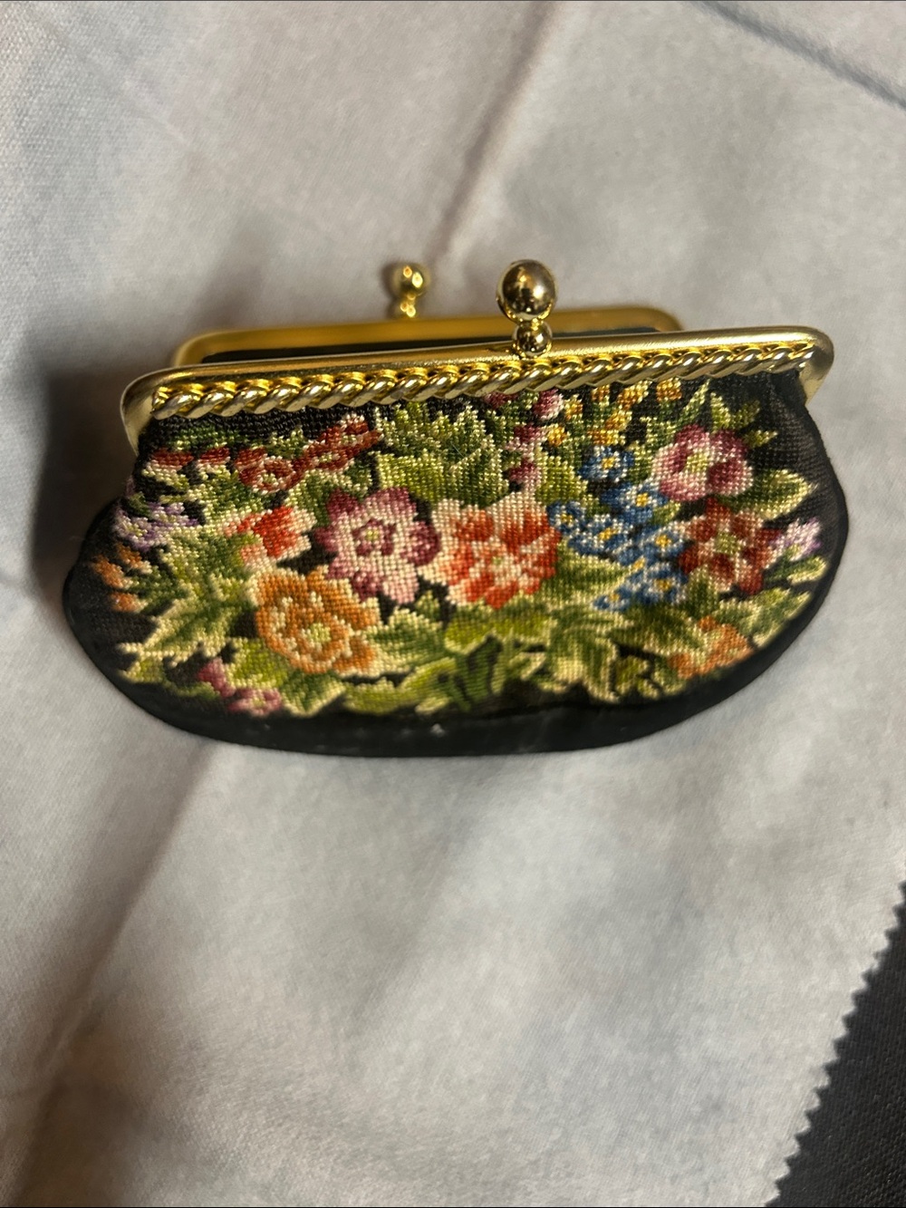 Floral Tapestry Clutch Purse with Gold Frame - Black Multicolor - Picture 3 of 4